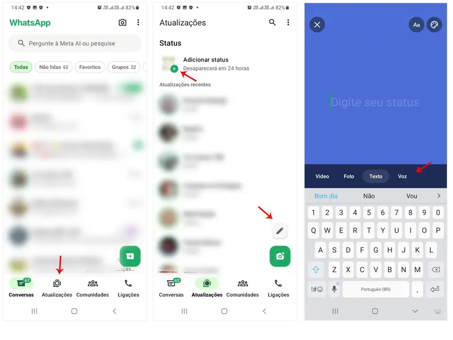 passo a passo de como enviar story no status do whatsapp.